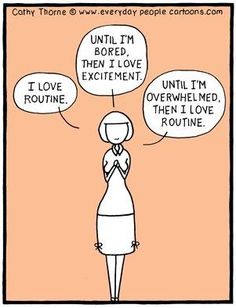 a cartoon depicting a woman saying i'm bored when i love exinement