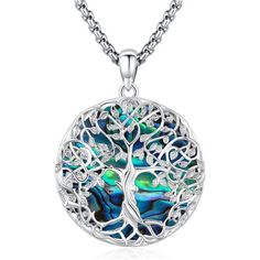 The 925 Sterling Silver Tree Of Life Pendant, Handcrafted Brings The Delicate Leaves To Life, With Natural Abalone Shells Create An Exquisite Backdrop. Representing Eternal Love And Growth. The Natural Abalone Shells Create A Mesmerizing Play Of Colors, Making Each Tree Pendant Unique. Chain Length20"+2" Extender = 56 Cm | Pendant Weightapproximately 5.6 Grams | Pendant Height1.38" = 35 Mm | Pendant Width: 1.06" = 27 With An Adjustable Length Chain, You Can Easily Match It With Any Outfit And Ch Moon Goddess Necklace, Tree Of Life Jewelry, Picture Locket, Perfect Thanksgiving, Goddess Necklace, Blue Beaded Necklace, Viking Necklace, Urn Necklaces, Black Bead Necklace