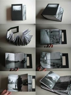 several photographs are arranged in different ways to make an origami book