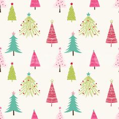 christmas trees on a white background with red and green stars