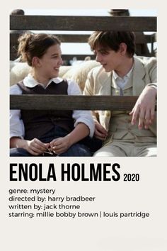 two people sitting next to each other on a bench with the caption enola holmes