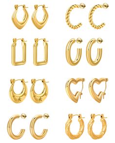 PRICES MAY VARY. 【Fashion Earrings Set】: Our trendy earrings set features a variety of styles, including chunky gold hoop earrings and elegant silver earrings for women. This versatile set includes zarcillos de oro para mujer, gold earrings for women, and silver hoop earrings, offering something for every fashionable individual. 【Multiple Sizes】: We provide a range of sizes, ensuring a perfect fit for everyone. Whether you prefer small hoop earrings or larger statement pieces, we have options to Trendy Jewelry Earrings, Stylish Jewelry Accessories, Earring Pack, Chunky Gold Hoop Earrings, 14k Gold Hoop Earrings, Gold Earrings For Women, Chunky Earrings, Hoop Earring Sets, Jewelry Essentials