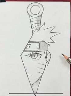 a pencil drawing of naruto with his head in the shape of a pyramid