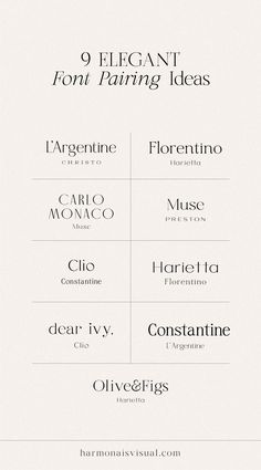 Elegant Font Pairing Ideas by Harmonais Visual Minimalist Font Combinations, Business Fonts Logos, Sleek Logo Design Inspiration, Canva Font Pairings For Logo, Minimal Logo Design Inspiration Branding, Fonts For Logos Branding, Minimalist Font Pairings, Font Layout Design, Modern Fonts Minimalist