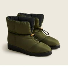 Winter Boots, Puffer Style. Olive Green Size 9 Worn Once Size 8 Never Worn J Crew Boots, Cozy Winter Boots, Cozy Winter Fashion, Chelsea Rain Boots, Ankle Rain Boots, Calf Boots, Wedge Boots, Heeled Ankle Boots, Black Booties