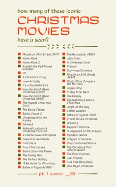 a christmas movie list with the words how many of these iconic movies have i seen?