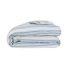 two blue and white striped sheets folded on top of each other