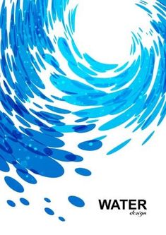 an abstract blue background with water drops in the center and text that reads, water design