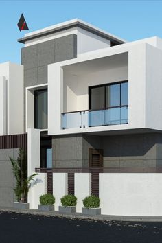 Simple box elevation Box Elevation House, House Front Design Elevation Without Balcony, Two Balcony Elevation, Balcony Elevation Design, Box Balcony Elevation, Concrete Elevation, Box Elevation, Metal Louvers, Balcony With Glass Railing