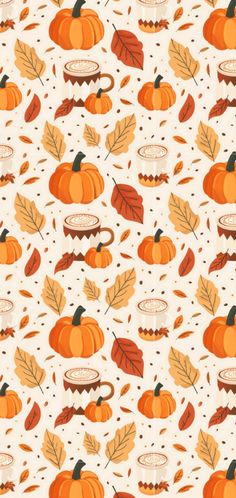 an autumn pattern with pumpkins and leaves