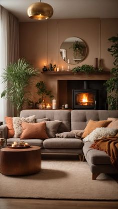 a living room filled with furniture and a fire place