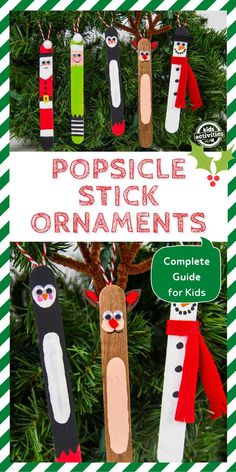 popsicle stick ornament craft for kids to make and decorate on christmas tree