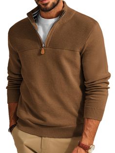 PRICES MAY VARY. 【Material】These mens quarter zip sweaters are made from high quality fabric, which brings you a soft, warm and comfortable wearing experience in cooler days. 【Design】This mens pullover sweater features a classic quarter zip designed, mock neck, slim fit, solid color, long sleeve, ribbed cuffs and hem. 【Collocation】You can wear this mens 1/4 zip sweater alone as a outwear and match it with stylish jeans for the fashion look; or you can match this polo sweater with casual pants an Men’s Quarter Zip Fit, Men's Casual Style Fall, Men’s Quarter Zip, Mens Fall Fashion Casual, Men Sweater Outfit, Men’s Fall Fashion 2024, Hubby Material, Mens Quarter Zip Sweater, Husband Clothes