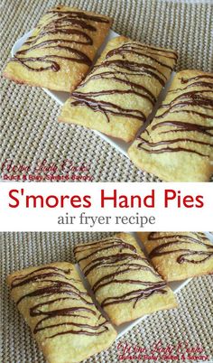 some kind of pastry with chocolate drizzled on top and the words smores hand pies air fryer recipe