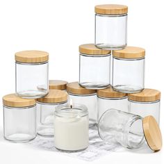 PRICES MAY VARY. Valuable Package: This package contains 12 Pack 8 OZ bulk clear empty glass candle jars + 12 swivel airtight bamboo lids + 12 printed labels. Wide mouth glass jars are easy to fill and clean, big enough to hold your stuff. New Bamboo Lids Design: The swivel bamboo lids have better sealing, all lids are lined with a thin layer of foam to ensure the airtight seal. No worry about leaking when traveling with them. Brand new bamboo cover fashion design makes your home look more warm. Glass Candle Jars, Empty Candle Jars, Pantry Storage Containers, Storing Spices, Diy Wax, Making Candles, Glass Jars With Lids, Glass Jar Candles, Plastic Jars