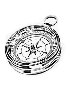 a black and white photo of a compass on a keychain that is not in use