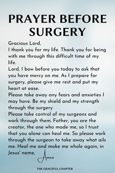 a prayer card with the words prayer before surgery