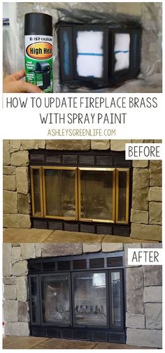 how to update fireplace brass paint with spray paint and stone veneers in the background