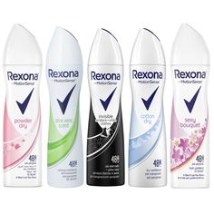 We ship same or next business day from the US You will receive a pack of 5 X 6.76 Fl Oz (200ml) Rexona Deodorant Spray for Women within available kinds Totaling 5 bottles of Rexona Deodorant Spray Spray Can design and language may vary Spanish Language on Cans Likely You will receive 5 unique scents and no more than 1 can of the same scent Scents may include: Powder Dry Sexy Bouquet  Aloe Vera Cotton Dry  Invisible Black & White About this product: 48 hour protection dermatologically tested alcohol free made with infinitely recyclable aluminum Rexona Women Antiperspirant Deodorant Spray delivers nonstop protection to keep you feeling unstoppable. This antiperspirant deodorant spray offers 48-hour protection and goes on instantly dry, so you can keep moving.  Our Antiperspirant Deodorant Sp Rexona Deodorant, Spray Can, Stop Working, Keep Moving