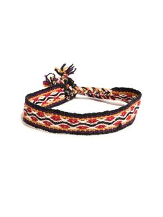 two braided bracelets with colorful beads on top of each other, one is black and the other is red