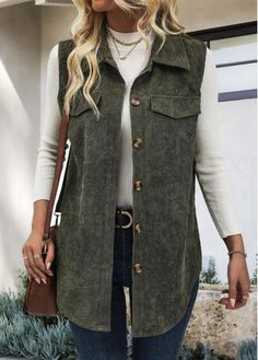 Color:Olive Green;Size:1X;Size:2X;Size:3X;Package Contents:1 X Waistcoat;Style:Casual; Corduroy Waistcoat, Waistcoat Style, Elegant Dresses Plus Size, Green Sweater Vest, Corduroy Vest, Women's Vests, Olive Green Shirt, Swimwear Suits, Boutique Style Outfits