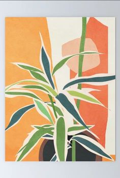 an orange, green and white plant is shown on the side of a wall paper