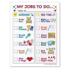 a poster with the words my jobs to do and other things on it's side