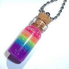 Glitter Necklace, Mini Glass Bottles, Bottle Jewelry, Pola Gelang, Bottle Charms, Bottle Necklace, Rainbow Glitter, Mini Things