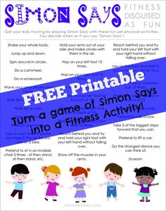 a flyer for the free printable game of simon says