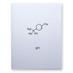 the chemical formula for gin is shown in black ink on a white card with an envelope