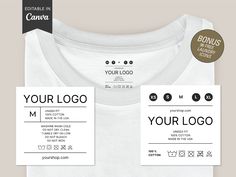 a white t - shirt with the words your logo on it and an image of a business card