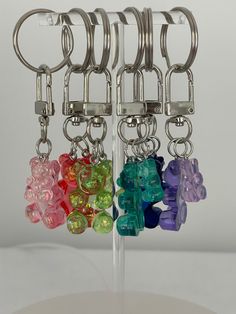 PLEASE READ BEFORE MAKING PURCHASE Gummy Bear Keychain | Cute Keychain | Keychain Clip | Best Friend Gift | Kawaii Keychain | Trendy Keychain | Keychains Charm | Clip Keychain *IF YOU ARE VIEWING LISTING FROM A CELLPHONE YOU CAN SWIPE TO VIEW MORE PRODUCT PHOTOS* *This listing is for 1 keychain with clip. -These keychains each have 2 gummy bears, 1 Very Large & 1 small/regular size. -The bears have glitter in them so they are sparkly! --> The gummy bears are made from resin which is a type of plastic and often colors will vary.  They are NOT edible! <-- *Best Friends & other charms can be added to most designs. -Please message me FIRST if you'd like to add a piece on if there is not a selection for it. When you choose an item, the color is referring to the color of the gummy bear DISCLAIME Trendy Keychain, Gummy Bear Keychain, Kawaii Keychain, Clip Keychain, Bear Keychain, Keychain Clip, Types Of Plastics, Keychain Cute, Gummy Bear