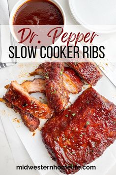 slow cooker ribs with bbq sauce on the side