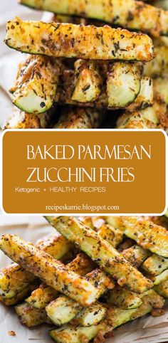 baked parmesan zucchini fries on a plate with the title above it