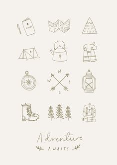 an image of adventure related items drawn by hand