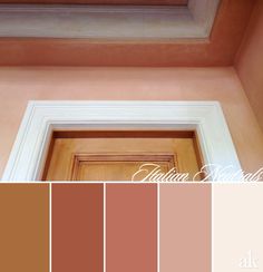 an open door with pink and brown colors in the center, along with white trim