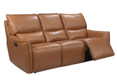 a brown leather reclining sofa with two seats