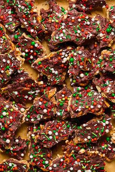 chocolate barkle crackers with sprinkles and candy canes on top