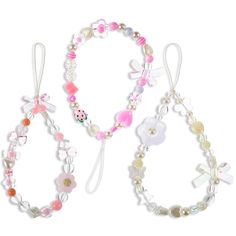 three bracelets with different designs and colors on each one, two are made out of glass beads