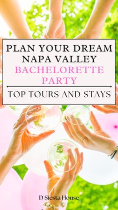 hands holding wine glasses with the words plan your dream nap valley bachelor party top tours and stays