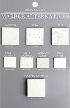 marble tiles and their names are displayed on a gray background with white trimmings