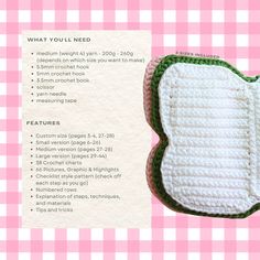 a crocheted dishcloth with green trim on it and instructions for how to sew