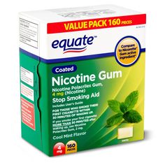 Equate Cool Mint Flavor Coated Nicotine Gum Value Pack, 4 mg, 160 count (Packaging may vary) DESCRIPTION: Use ■ reduces withdrawal symptoms, including nicotine craving, associated with quitting smoking Drug Facts Active ingredient (in each chewing piece) - Purpose Nicotine polacrilex (equal to 4 mg nicotine) - Stop smoking aid If you are struggling to stop the unhealthy habit of smoking, Equate Cool Mint Flavor Coated Nicotine Polacrilex Gum, 4mg, can help you quit. For those who smoke their fir Nicorette Gum, Doublemint Gum, Extra Gum Flavors, Xanthum Gum Replacement, Pack Of Gum, Unhealthy Diet, Tiny Room