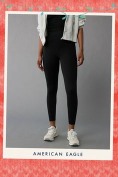 Soft polyester with super comfortable 4-way stretch/Flattering wide waistband/Non-see-through, squat-proof coverage!/Added gusset for total comfort/Everyday support/Side pockets Pocket Leggings, Squat Proof, Wide Waistband, High Waisted Leggings, Black Leggings, American Eagle Outfitters, Women's Jeans, American Eagle, Women Jeans