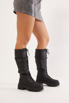 Available In Black. Combat Boots Knee High Round Toe Lace Up Buckle Detail Chunky Block Heel Imported | Chicago Combat Boots in Black size 6 by Fashion Nova Combat Boots Knee High, Fire Boots, Boots Knee High, Black Combat Boots, Chunky Block Heels, Boots Knee, Knee High Boots, Knee Boots, New Black