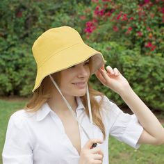 "Bucket women hat, women hat, summer hat, cotton hat, trendy hat, women yellow panama summer hat for beach and sun, very stylish, sun hut, beach hat. Stylish bucket hat is reversible (double-sided) and features removable drawstring for windy days. It has wire in the brim to shape it. It complements every outfit whether a summer dress or swimsuit. Foldable & packable sun hats for women convenient to carry along, fits any handbag or backpack. This summer bucket stylish hat is amazing for any s Adjustable Cotton Bucket Hat With Uv Protection, Trendy Solid Color Sun Hat Cap, Trendy Cap-style Sun Hat, Adjustable Cotton Summer Hat, Adjustable Cotton Sun Hat With Uv Protection, Trendy Cotton Summer Hats, Trendy Wide Brim Solid Color Bucket Hat, Trendy Solid Color Wide Brim Bucket Hat, Spring Solid Color Bucket Hat