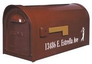 a brown mailbox with the word estate on it