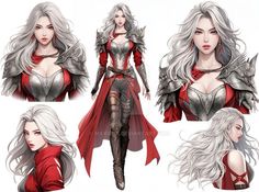 the concept art for an upcoming video game, featuring a woman with long white hair and red