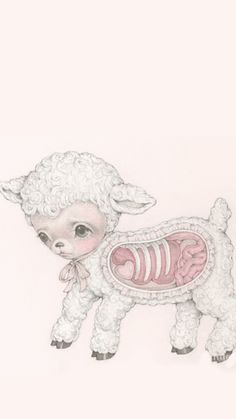 a drawing of a sheep with a rib cage on it's back