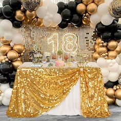 PRICES MAY VARY. Sequin Tablecloth: Sparkly sequin tablecloth is suitable for birthday, cake table, wedding, baby shower, banquet, anniversary dinner and any theme party, halloween, christmas, thanksgiving, valentine's day, other holiday decorations, etc. Gold Sequin Tablecloth: Newly designed sequin fabric for sequin tablecloth, this large payette sequin tablecloth are made of 18MM high quality round sequin on a mesh base. Gold Glitter Tablecloth: The sparkly sequin tablecloth can reflect diffe Silver And Gold Decorations Party Ideas, Sequin Tablecloth Backdrop, Pavilion Party Decorations, Black And Gold Party Decorations Classy, 70 Birthday Party Ideas Decorations, Gold Themed Birthday Party, Black Table Cloth Gold Sequin Runner, 50th Anniversary Table Decorations, Black And Gold Sequin Tablecloth